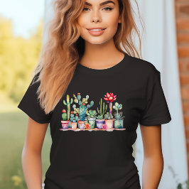 鉢状カラフルのサボテンと多肉類 Tシャツ
