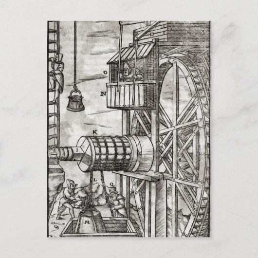 鉱山から水を汲み上げるための巻揚機 ポストカード (正面)