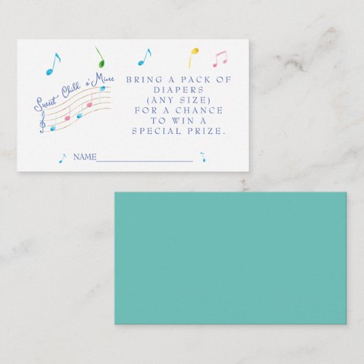 鉱山の甘い子ミュージカルおむつラッフル エンクロージャーカード (正面/裏面)