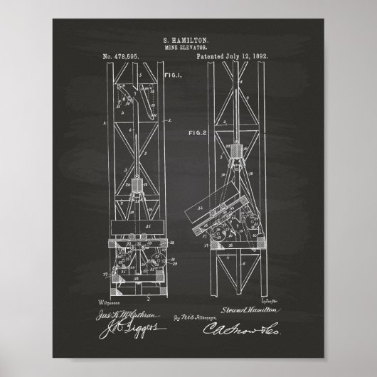 鉱山エレベーター1892特許技術シャルボード ポスター (正面)