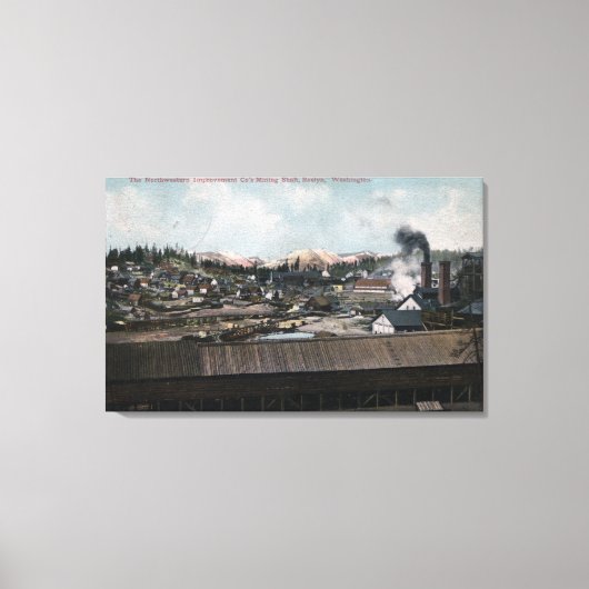 鉱山立坑と町の空中見解 キャンバスプリント (正面)