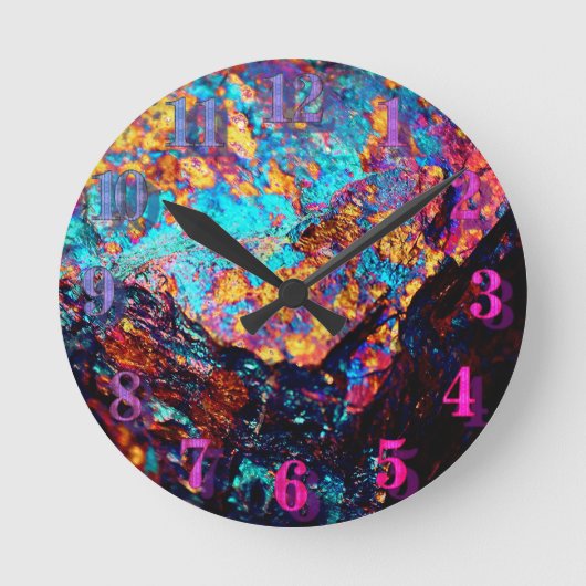 鉱物カルコパイライト原石 ラウンド壁時計 (正面)