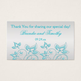 銀およびターコイズフローラ結婚式の引き出物ラベル