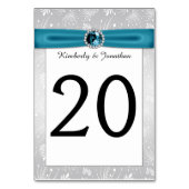 銀およびティール（緑がかった色）のリボンの宝石用原石のテーブル数 テーブルナンバー (正面)