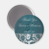 銀およびティール(緑がかった色)ダマスクII結婚式の引き出物磁石 マグネット (正面/裏面)