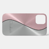 銀およびピンクのステンレス鋼メタル Case-Mate iPhoneケース (裏面 (横))