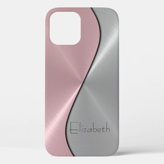 銀およびピンクのステンレス鋼メタル Case-Mate iPhoneケース (裏面)