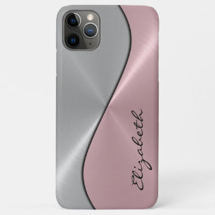 銀およびピンクのステンレス鋼メタル iPhone 11 PRO MAXケース