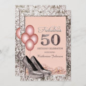 銀およびモモの第50誕生日のパーティの招待状 招待状 (正面/裏面)