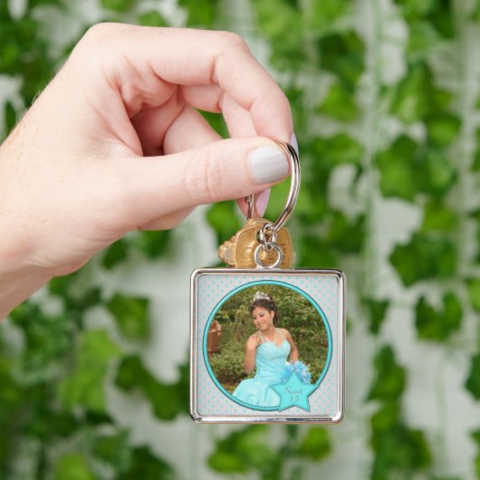 銀および水の水玉模様キンセアニェラKeychain キーホルダー (手)