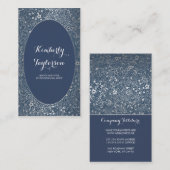 銀および海軍花のエレガントなヴィンテージけれどもモダン 名刺 (正面/裏面)