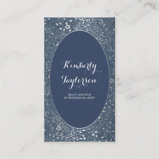 銀および海軍花のエレガントなヴィンテージけれどもモダン 名刺 (正面)