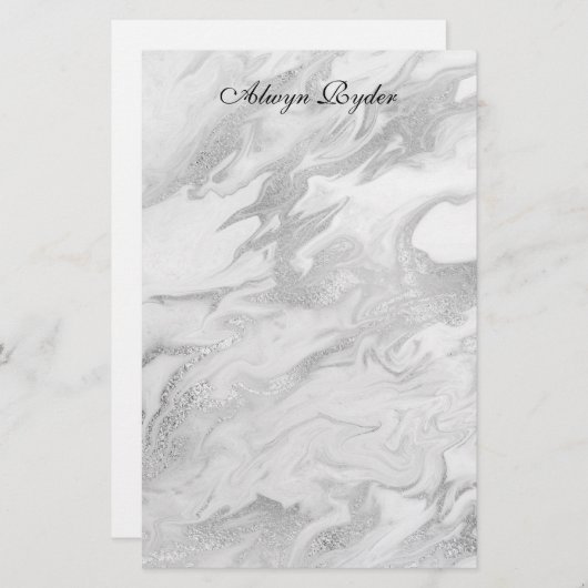 銀および白によって大理石模様をつけられる文房具 便箋 (正面/裏面)
