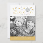 銀および金ゴールドのそり鐘のクリスマスの写真カード シーズンカード (正面)