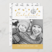 銀および金ゴールドのそり鐘のクリスマスの写真カード シーズンカード (正面/裏面)