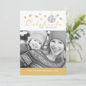 銀および金ゴールドのそり鐘のクリスマスの写真カード シーズンカード (スタンド正面)