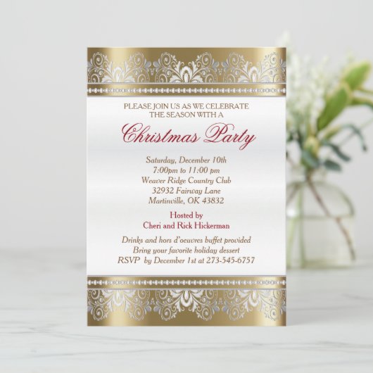 銀および金ゴールドのクリスマスの休日の木 招待状 (スタンド正面)