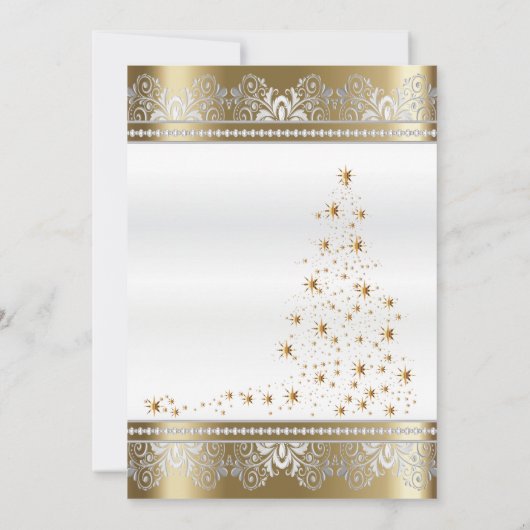 銀および金ゴールドのクリスマスの休日の木 招待状 (裏面)
