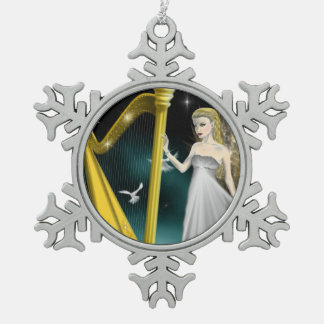銀および金ゴールドの天使のオーナメント スノーフレークピューターオーナメント
