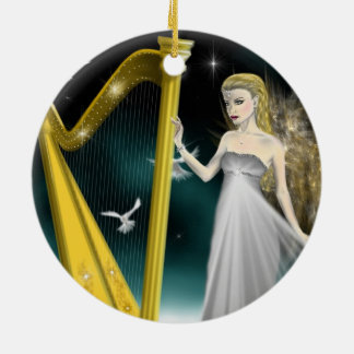 銀および金ゴールドの天使の円のオーナメント セラミックオーナメント