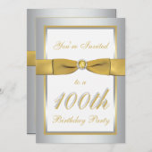 銀および金ゴールドの100th誕生日の招待状 招待状 (正面/裏面)