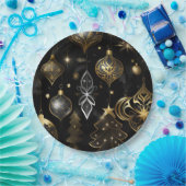 銀および金ゴールド伝統的オーナメントパターン2 ペーパープレート (パーティー)