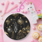 銀および金ゴールド伝統的オーナメントパターン2 ペーパープレート (パーティー)