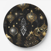 銀および金ゴールド伝統的オーナメントパターン2 ペーパープレート (正面)