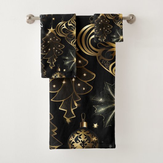 銀および金ゴールド伝統的オーナメントパターン バスタオルセット (インサイチュ)