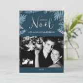 銀および青の葉のJoyeux Noëlの写真 シーズンカード (スタンド正面)