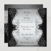 銀および黒のエレガントな結婚式招待状 招待状 (正面/裏面)