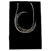 銀および黒のケルト族の三日月形の月 ミディアムペーパーバッグ (正面)