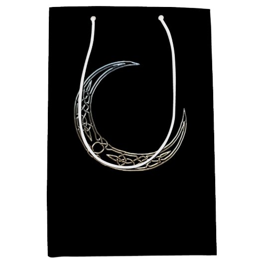 銀および黒のケルト族の三日月形の月 ミディアムペーパーバッグ (正面)