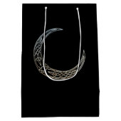 銀および黒のケルト族の三日月形の月 ミディアムペーパーバッグ (裏面)