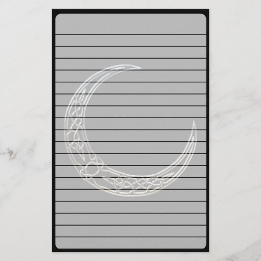 銀および黒のケルト族の三日月形の月 便箋 (正面)