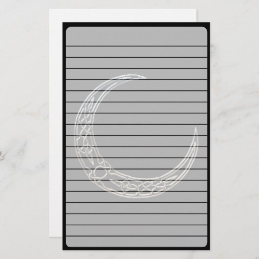 銀および黒のケルト族の三日月形の月 便箋 (正面/裏面)