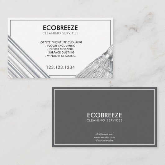 銀お洒落製ストライプオフィス清掃 名刺 (正面/裏面)