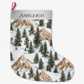 銀お洒落雪山クリスマスツリー ラージクリスマスストッキング (正面)