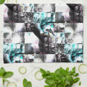 銀からシアンの汚れた質感の正方形のモザイク キッチンタオル (折り畳み)