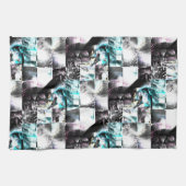 銀からシアンの汚れた質感の正方形のモザイク キッチンタオル (横)