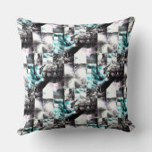 銀からシアンの汚れた質感の正方形のモザイク クッション (裏面)