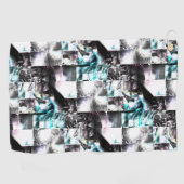 銀からシアンの汚れた質感の正方形のモザイク ゴルフタオル (横)