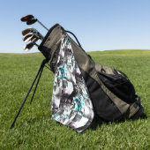 銀からシアンの汚れた質感の正方形のモザイク ゴルフタオル (グリーン)