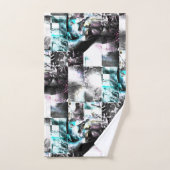 銀からシアンの汚れた質感の正方形のモザイク バスタオルセット (ハンドタオル)