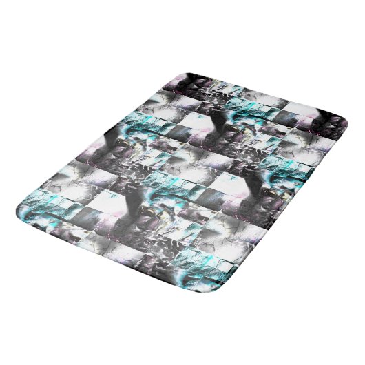 銀からシアンの汚れた質感の正方形のモザイク バスマット (アングル)