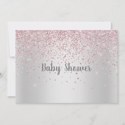銀かわいらしピンク赤モダンちゃんシャワー結晶 招待状 (正面)