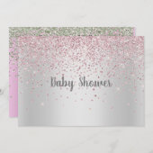 銀かわいらしピンク赤モダンちゃんシャワー結晶 招待状 (正面/裏面)