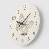 銀かわいらし蝶クリーム追加ネーム壁時計 ラージ壁時計 (傾斜)