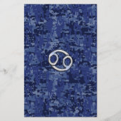 銀がん〔占星術の〕十二宮図サインネイビーブルーデジタル迷彩柄 便箋 (正面)