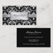 銀が付いているエレガントでモダンな白黒ダマスク織 名刺 (正面/裏面)